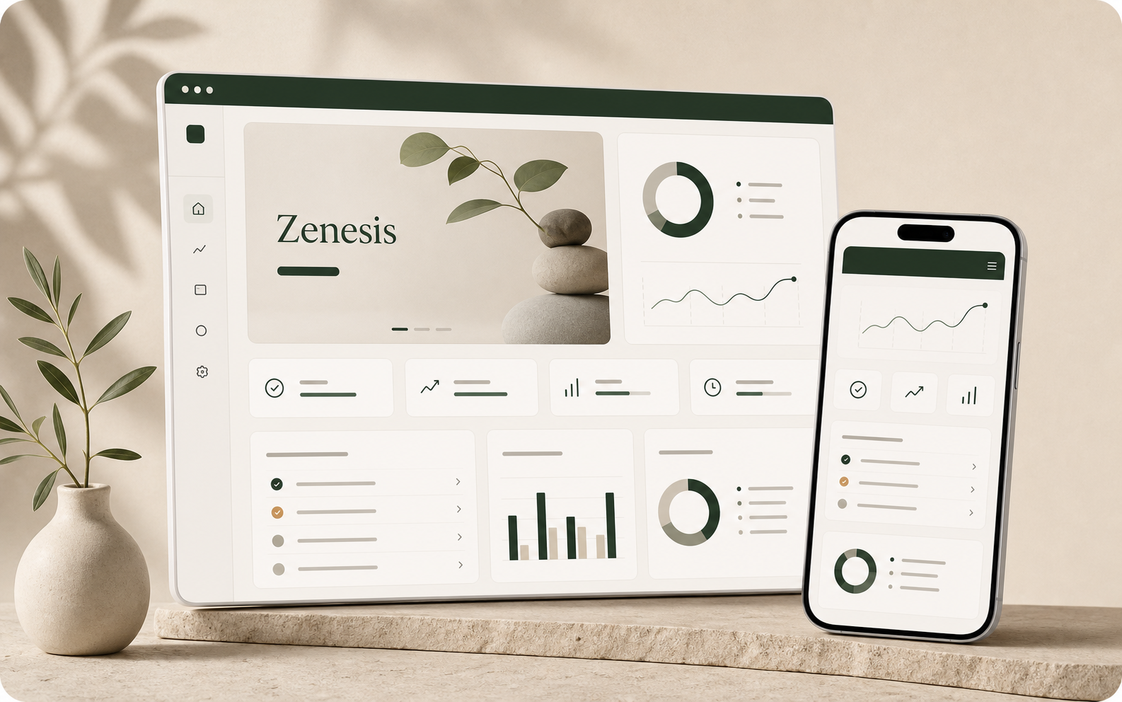 Zenesis web and mobile UX interface mockups